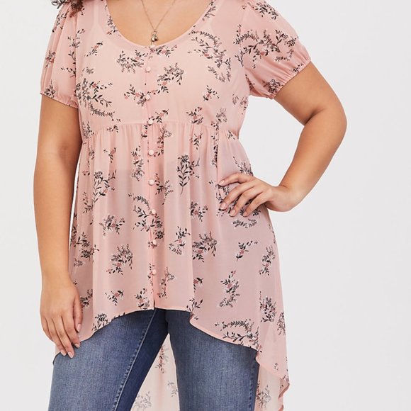torrid Tops - Torrid Lexie Pink Floral Chiffon Babydoll Tunic